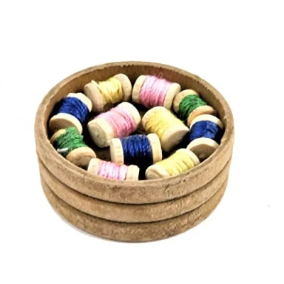 Image of Melody Jane Dolls House Wooden Bowl of Cotton Reels Haberdashery Sewing Shop Accessory
