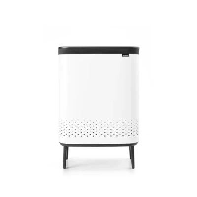 Image of Brabantia Bo Laundry Bin Hi 2 x 45L Dirty Clothes Hamper Compartments Lid with Quick Drop Opening Removable Cotton Bag Portable &amp; Hygienic Bedroom Bathroom Accessory White