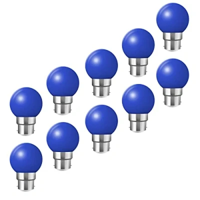 Image of HUAMu B22 Bayonet Light Bulbs Pack of 10 2W LED Coloured Bulb Mini Globe Golfball for Outdoor Patio Garden Party Christmas(Blue)…