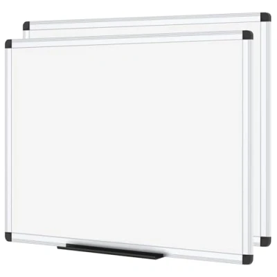 Image of VIZ PRO Magnetic Dry Erase Board, Silver Aluminium Frame, 2 Pack, 120 x 90 cm