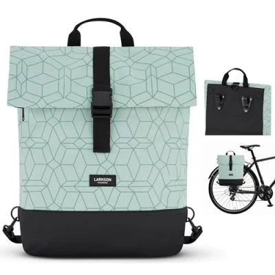 Image of LARKSON Bike Pannier Bags Mint Tammo 2 in 1 Cycle Backpack &amp; Bicycle Bag for Rear Carrier, Made of Recycled Material Water Repellent