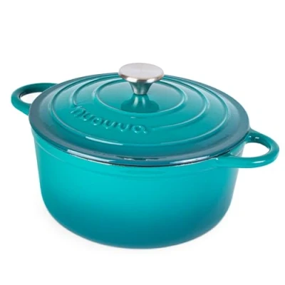 Image of Cast Iron Dutch Oven with Lid Non Stick Ovenproof Enamelled Casserole Pot Sturdy Cookware Teal, 5 Quart, 24cm by Nuovva