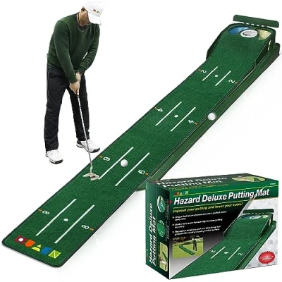 Image of HUAEN Golf Putting Green, Mat for Indoors, Matt with Ball Return and 3 Holes, Training Practice Equipment at Home or Office, Gifts Accessories Men…