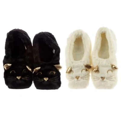 Image of Puckator Feline Fine Cat Plush Toesties Heat Pack Warmer Slippers House Slipper Sliders For Women Men Slip On Slides Ladies Flip Flops Sleepers Footwear