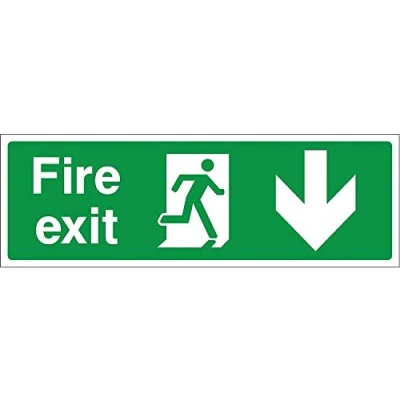 Image of Fire exit down running man emergency Safety sign 3mm Aluminum 300mm x 100mm