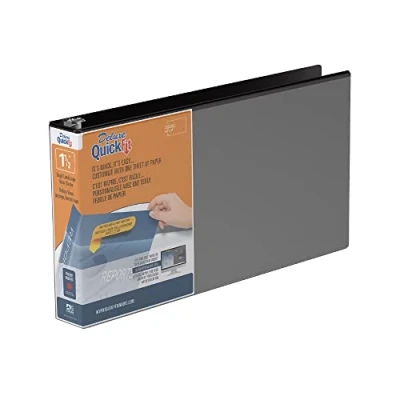 Image of QuickFit Landscape 3 Ring Legal Binder, Heavy Duty Round Binder with Clear View Cover, 8.5&quot; x 14&quot;, Ring, Black