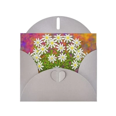 Image of Greeting Cards, Cards With Envelopes Holiday Thank You Birthday Card, Swiss Edelweiss Flowers