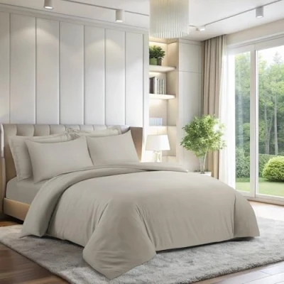 Image of LYMA Bedding Duvet Cover Set King Plain, OEKO TEX Certified, Ultra Soft NanoPlush Double Brushed Quick Dry Fabric with Button Closure, Wrinkle Fade Resistant Quilt Pillowcases (Beige)
