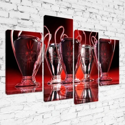 Image of OneBlankWall MPS217 Liverpool FC&#039;s 5 Europian Cup Trophies Framed Ready To Hang Multi Panel Canvas Print, Sport, Pop Street Wall Art, Picture
