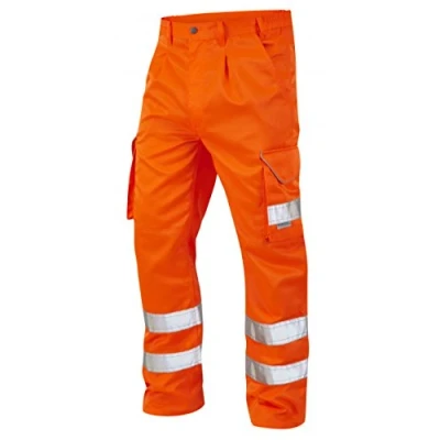 Image of Leo Workwear Hi VIS Cargo High Visibility Bideford Polycotton Work Trouser In Orange and Yellow 28&quot; 56&quot; (44&quot; Regular, CT01 O)
