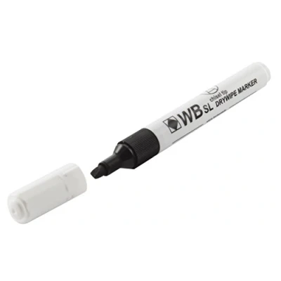 Image of PACK OF 4 BLACK CHISEL TIP SLIM WHITEBOARD FLIPCHART MARKER PENS. DRYWIPE