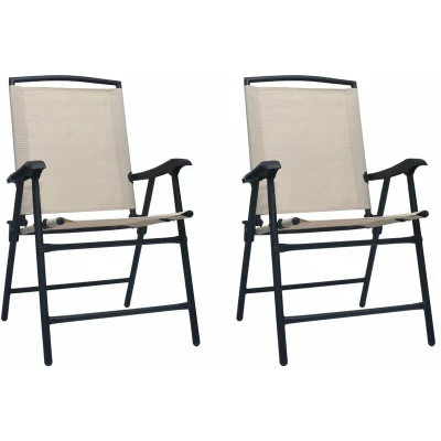 Image of vidaXL Folding Garden Chairs 2 pcs Texilene Cream