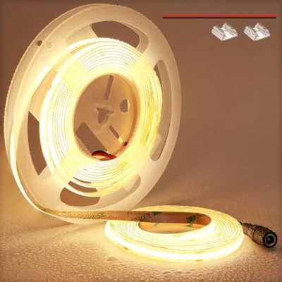 Image of TOPAI 24V COB LED Strip Light 5M Warm White 3000K Waterproof IP65 CRI&gt;90 Super Bright 4000Lm Self Adhesive 480LEDs/M Dotless Uniform for Room Cabinet Home DIY Lighting