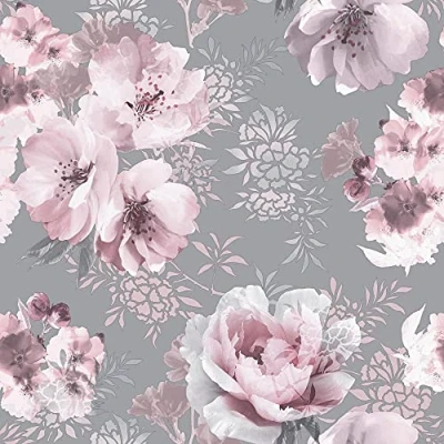 Image of Catherine Lansfield Dramatic Floral Wallpaper Grey