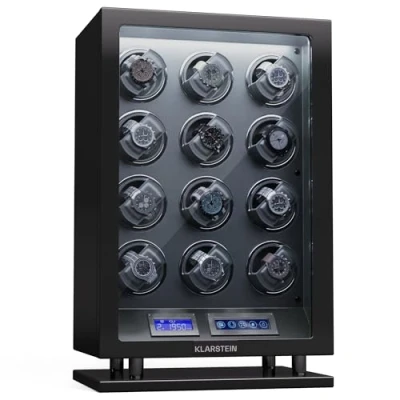 Image of KLARSTEIN watch winder for automatic watches, 12 with acrylic door, winder, blue LEDs, 5 TPD settings