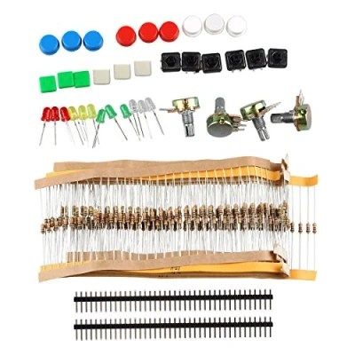 Image of HALJIA DIY Electronic Components Kit with Switches, Potentiometer, LED, Resistors Compatible Arduino Raspberry Pi