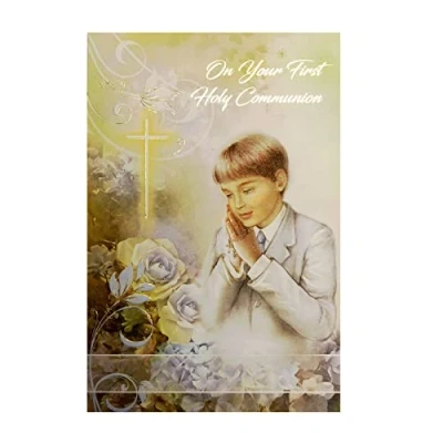 Image of Boy First Holy Communion Card with Envelope and Gold Embossed Detail C27148 1481
