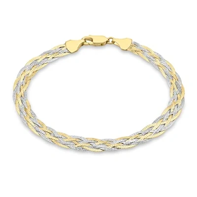 Image of Carissima Gold Women&#039;s 9 ct 2 Colour 6 Plait Herringbone Bracelet of Length 18 cm/7 inch