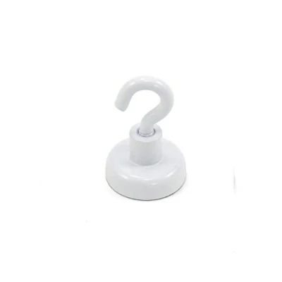 Image of FIRST4MAGNETS White Painted Neodymium Hook Magnet with M4 for Fridge, Whiteboard, Noticeboard, Filing Cabinet or Office 20mm Diameter x 30.5mm High 16.5kg Pull