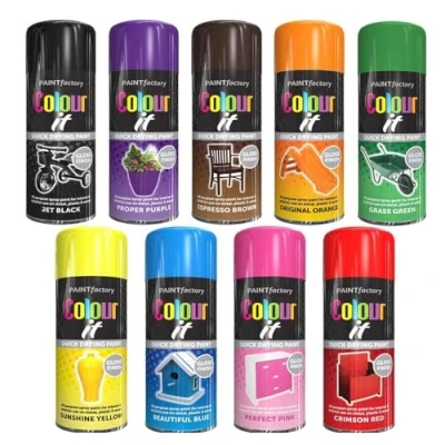 Image of 9 Mix Cans Gloss Finish All Purpose spray paint 400ml Multipurpose AerosoL, Quick and Fast Drying Excellent Coverage for Metal, Wood, Plastic A10
