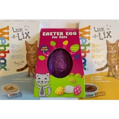 Image of Cat Easter Egg (with catnip) and Lick e Lix Treats (Milk/Cheese)