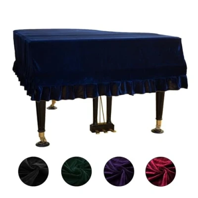 Image of SUZLAZYR Grand Piano Cover, Velvet Baby Cover Dust Cloth Washable Soft Bordered Full Triangle Decorated Protective Cover,Blue,160cm/62.99inch