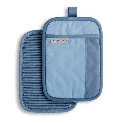 Image of KitchenAid Beacon Two Tone Non Slip Pot Holder Set, Blue Velvet/Blue Heaven, 7&quot;x10&quot;, 2 Piece