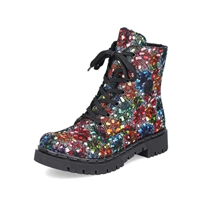 Image of Rieker Women Ankle Boots Y2440, Ladies Lace up Boot,Boot,Half Boot,lace Bootie,Transition Shoe,White (Multi / 90),37 EU 4 UK