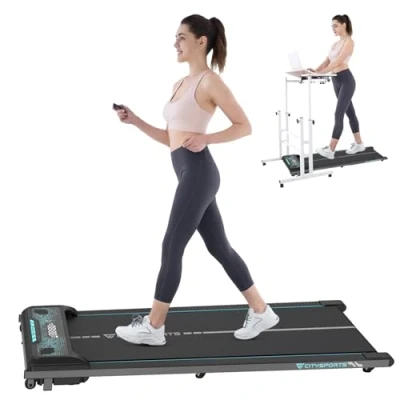 Image of CITYSPORTS Treadmills for home,Under Desk Treadmill Ultra Slim Walking Pad with Remote,LED Display and Bluetooth Speaker,Compact Motorised Treadmill,No Assembly (GREEN)