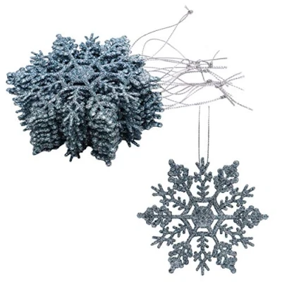 Image of Christmas Concepts® Pack of 12 10cm Glitter Snowflake Hanging Decorations (Ice Blue)
