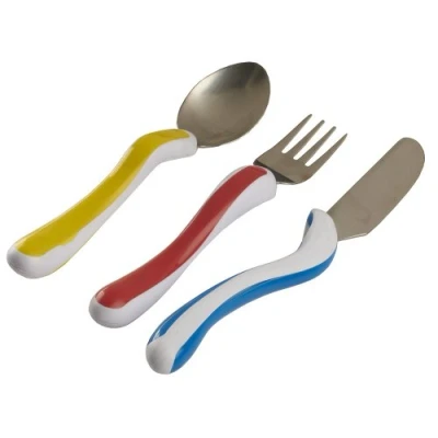 Image of NRS Healthcare 3 Piece Easy Grip Children&#039;s Cutlery Set, Stainless Steel, Multi Colour