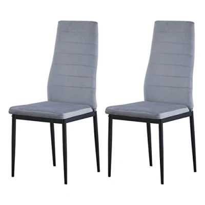 Image of BonChoice Set of 2 Grey Velvet Dining Chairs High Back with Metal Legs for Room Kitchen, Side Restaurant Office Meeting Home/Commercial