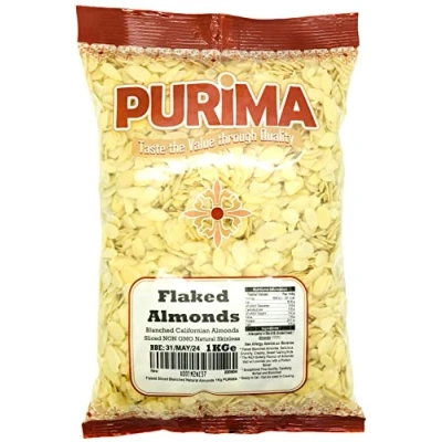 Image of Flaked Almonds 1kg 100% Natural Raw Sliced Blanched Almond Flakes 1 kg Large Bulk Bag Premium Quality Blanch Slices Slice Nut Ideal for Baking Cakes Cereal Topper Non GMO Vegan PURIMA