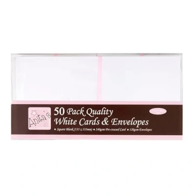 Image of Anita&#039;s Square Plain, Blank Cards &amp; Envelopes, 135x 135mm, White, Pack of 50, for Home, Wedding, Birthday, Christmas, Thank You, Art Craft, Scrapbooking Supplies, Baby Shower, Card Making