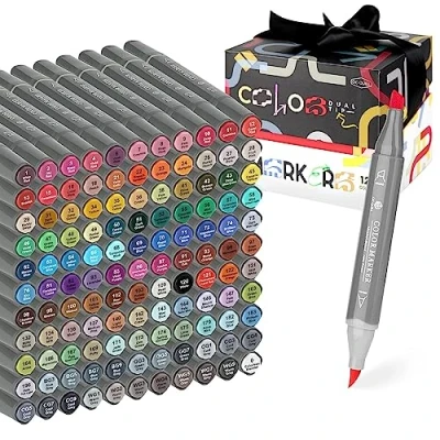 Image of GC QUILL Alcohol Brush Markers 120 Colours Pens(Chisel&amp;Brush Tip) +1 Blender Pen Professional for Art Drawing, Graffiti, Colouring, Rendering MK121