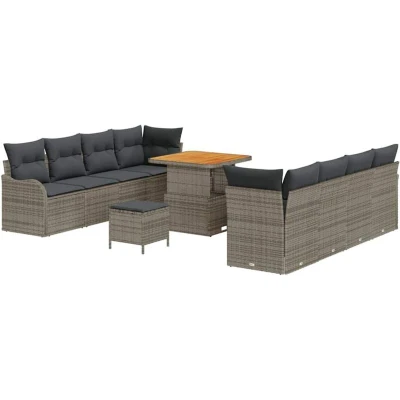 Image of vidaXL 11 Piece Garden Sofa Set with Cushions Grey Poly Rattan Acacia