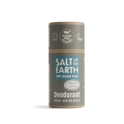 Image of Salt Of The Earth Natural Deodorant Stick Refill Vetiver &amp; Citrus, Vegan, Long Lasting Protection, Leaping Bunny Approved, Made in UK, 75 g