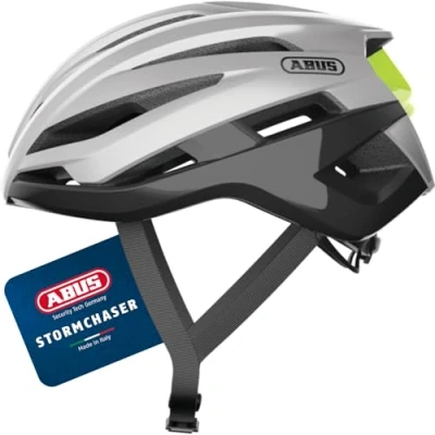 Image of ABUS StormChaser Racing Bike Helmet Lightweight and Comfortable Bicycle for Professional Cycling Women Men Silver, Size L