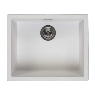 Image of Reginox Amsterdam 50 PW Single Bowl Integrated Regi Granite Metal Kitchen Sink, Heavy Duty Inset and Undermount Sinks with Overflow Drainer, Waste Kit, Clips Seals, Pure White