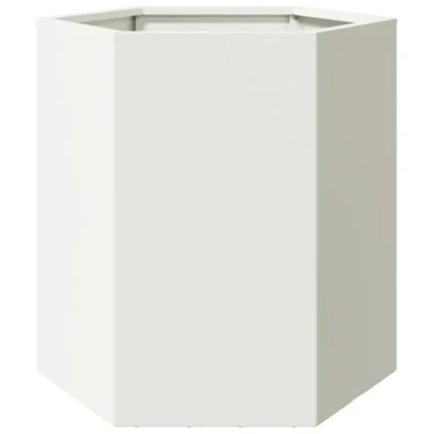 Image of vidaXL Garden Planter Outdoor Hexagon Flower Pot White Steel, Raised Design, Ample Space 46x40x45 cm for Gardens/Patios/Outdoor Spaces