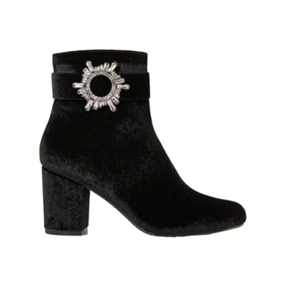 Image of Joe Browns Women&#039;s Velvet Diamanté Buckle Chunky Ankle Boots, Black, 5 UK