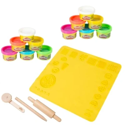 Image of roba x Play Doh Sustainable Set Extra Large 3D Creative Mat, 12 Cans of Dough, FSC Wooden Tools Educational Value &amp; Ready to For Children Aged 3 and Up