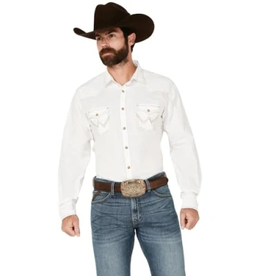 Image of Wrangler Men&#039;s Retro Two Pocket Long Sleeve Snap Shirt, White, Large Tall