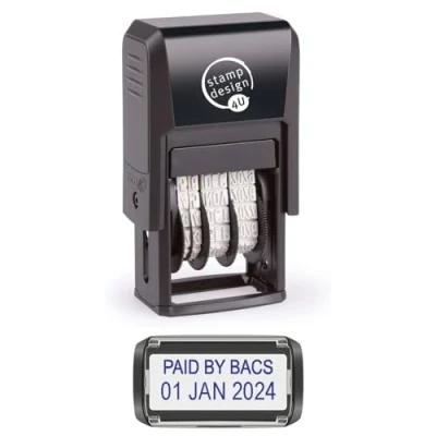 Image of Self Inking Changeable Date Stamp Paid by Bacs in Blue Ink