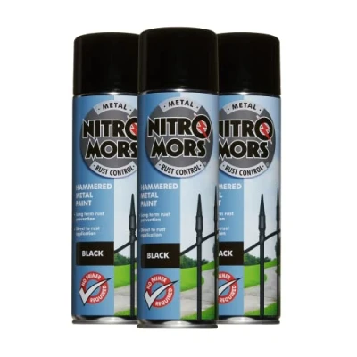 Image of Nitromors Hammered Finish Metal Paint Black 500ml Aerosol 3 Pack Protection Against Rust and Corrosion Superior Coverage NBO500