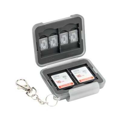 Image of PROfezzion Slim Memory Card Case Water Resistant Rugged Plastic Holder for 4 SD SDXC SDHC and 8 Micro TF Cards Storage with Short Chain