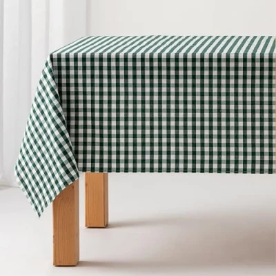 Image of Stain Resistant Gingham Tablecloth, Cotton, Fabric Touch, 140 x 300 cm, Green