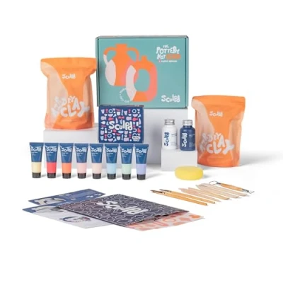 Image of Sculpd Pottery Starter Kit Complete Air Dry Clay + Painting Beginner Set for 2 Adults: Includes Sculpting Tools, Acrylic Paint, Brushes, Easy Guide, Video Tutorial &amp; More Date Night Crafts Gift