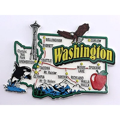 Image of World By Shotglass Washington State Map and Landmarks Collage Fridge Souvenir Collectible Magnet FMC