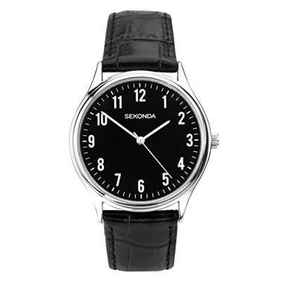 Image of Sekonda Men&#039;s 40mm Quartz Watch in Black with Analog None Display, and Leather Strap 1777.